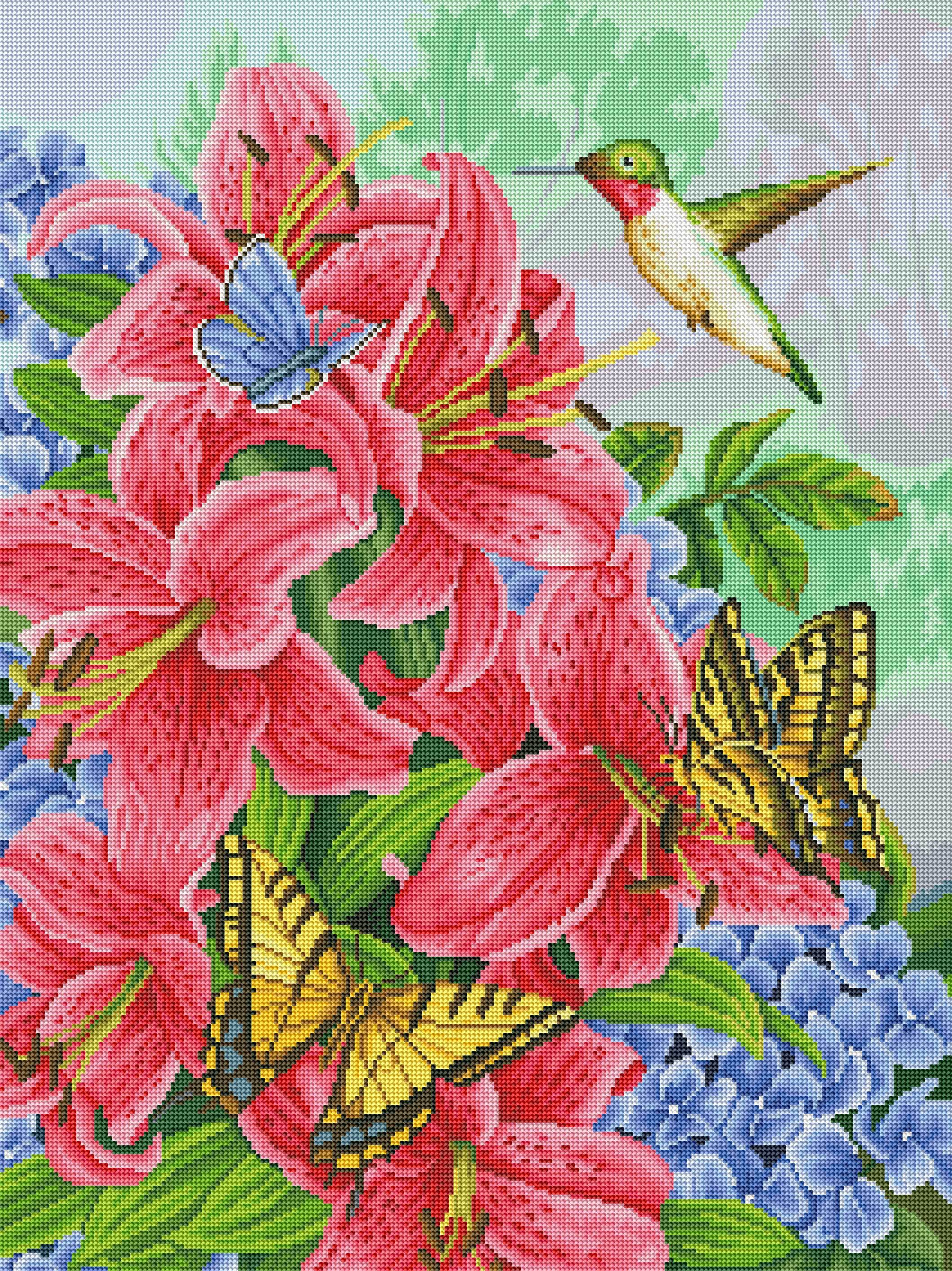 Swallowtails and Hummingbird