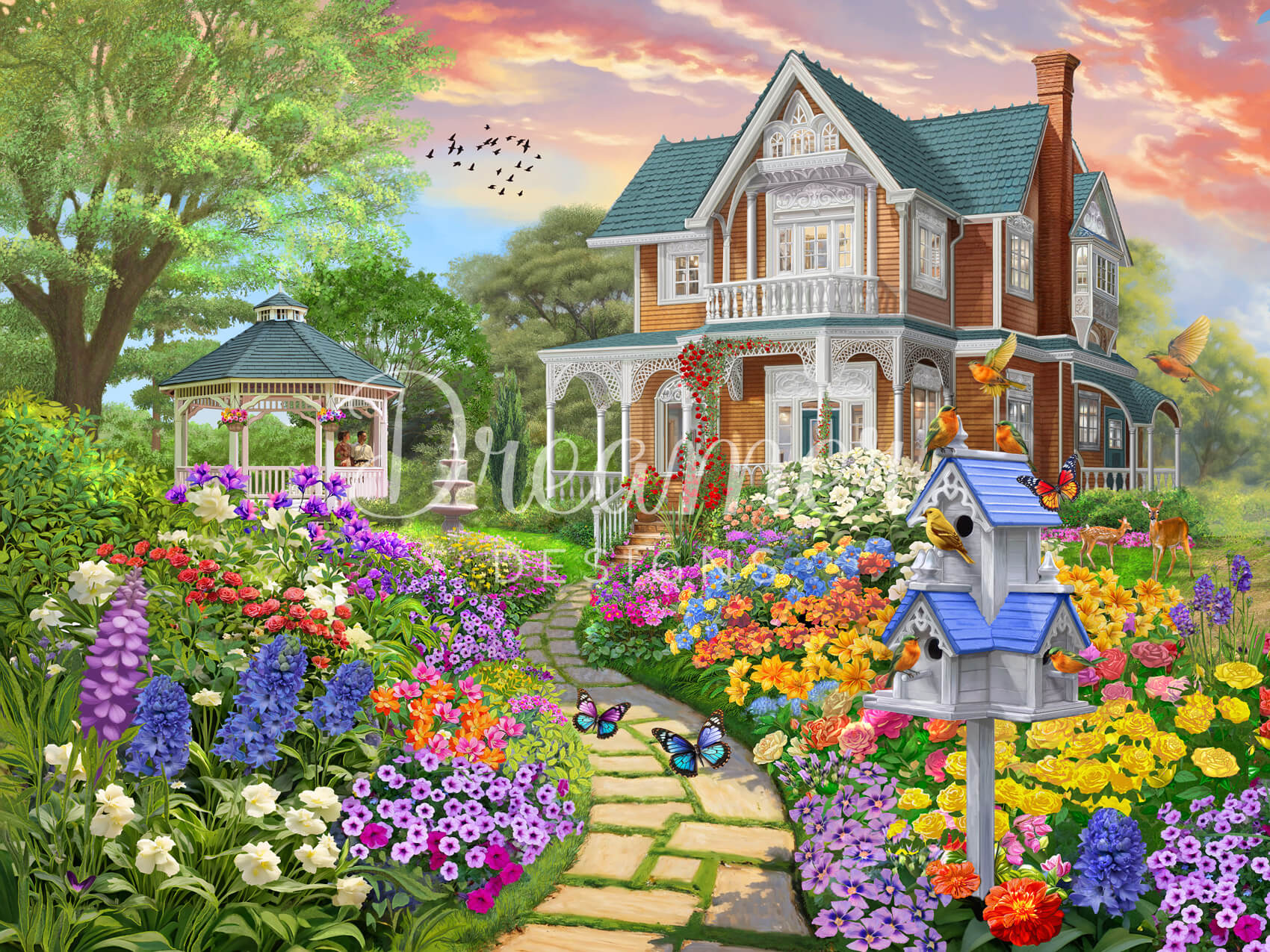 Painting of Victorian House and Garden on sale