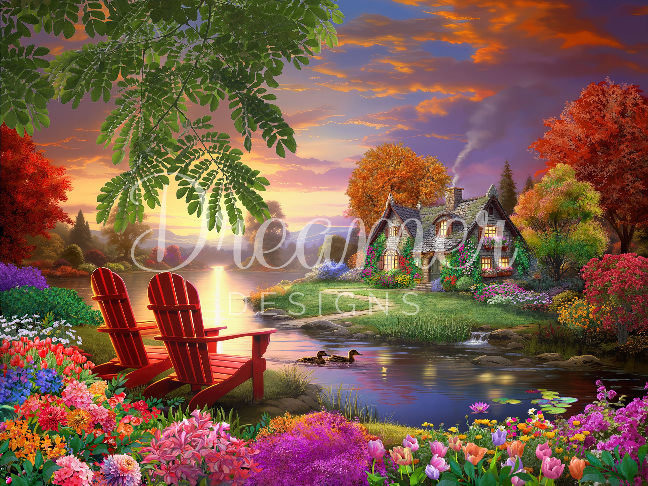 Red Chairs At Sunset