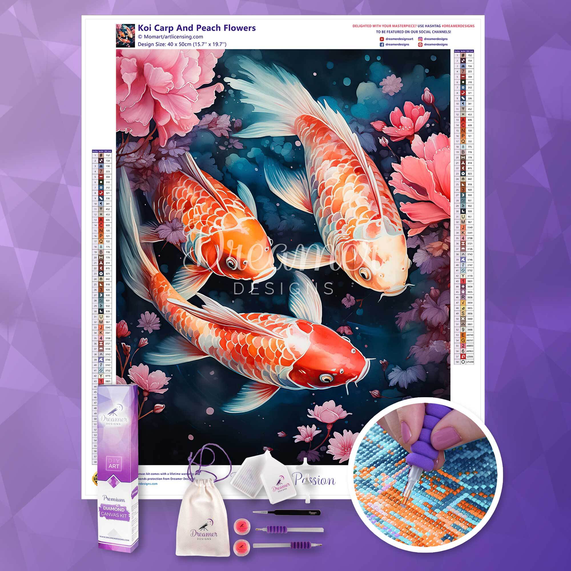 Koi Carp And Peach Flowers