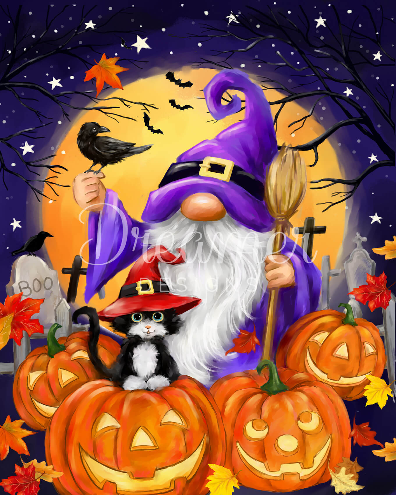 Halloween Gnome and Cat