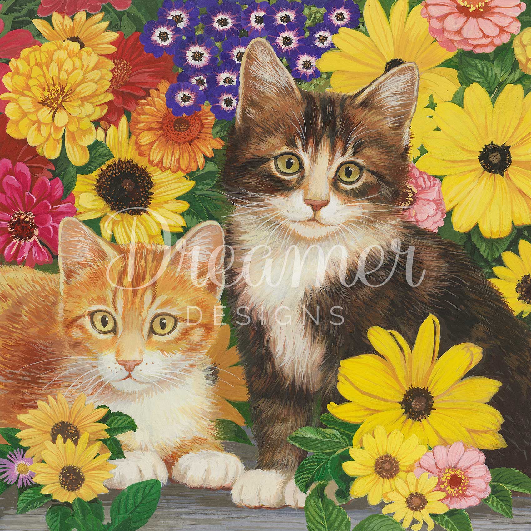 Kitties And Flowers