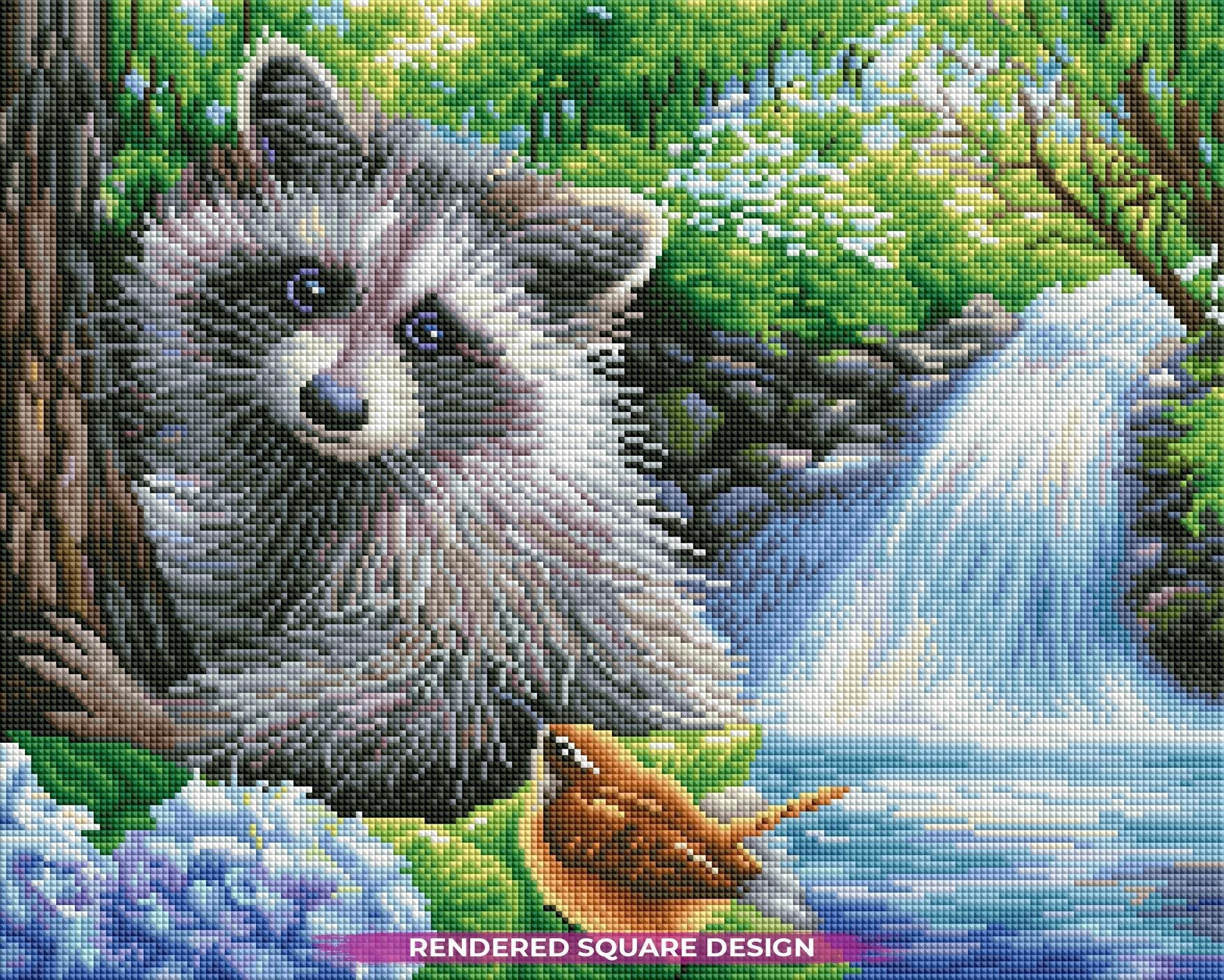 Woodland Friends by the Waterfall