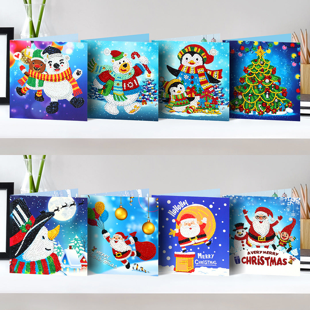 Diamond Painting Christmas Cards,Christmas Card Diamond Picture 5D Diy Diamond  Painting Cards 8Pc 