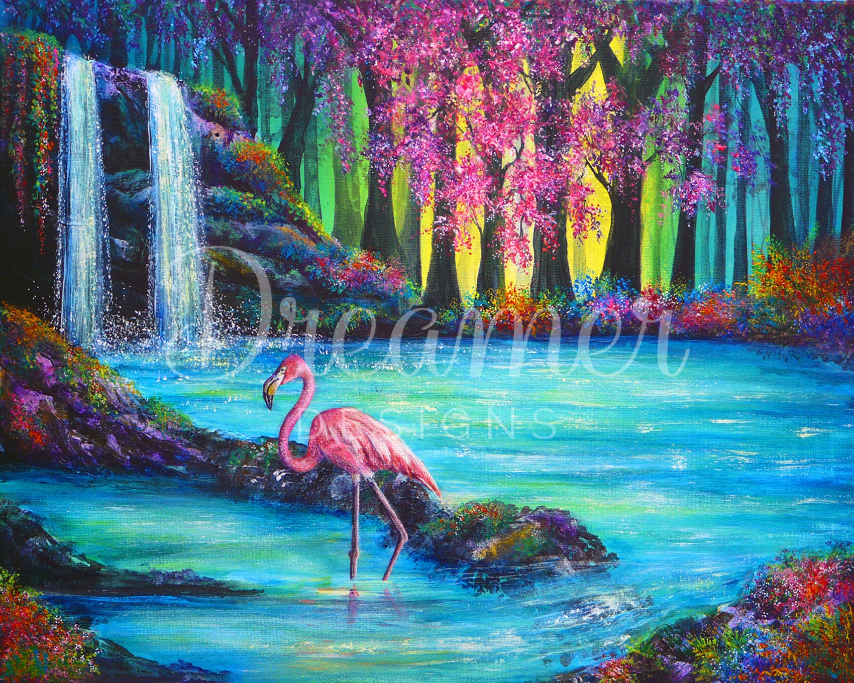 Flamingo Falls Diamond Painting Kit - Dreamer Designs – Dreamer