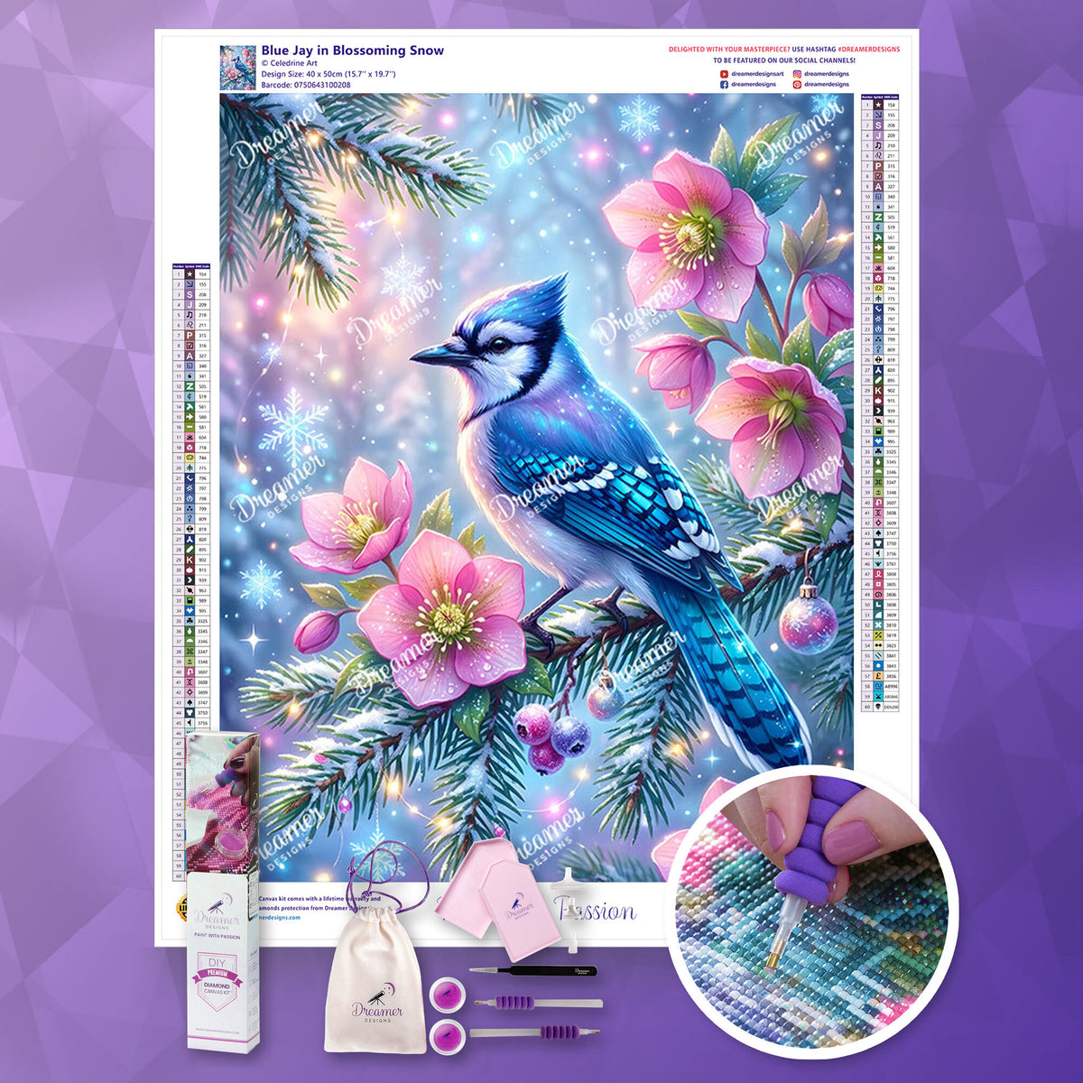 Blue Jay in Blossoming Snow