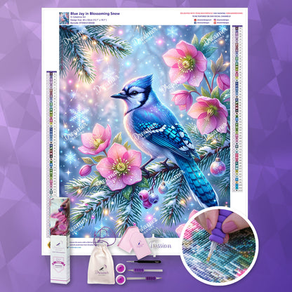 Blue Jay in Blossoming Snow