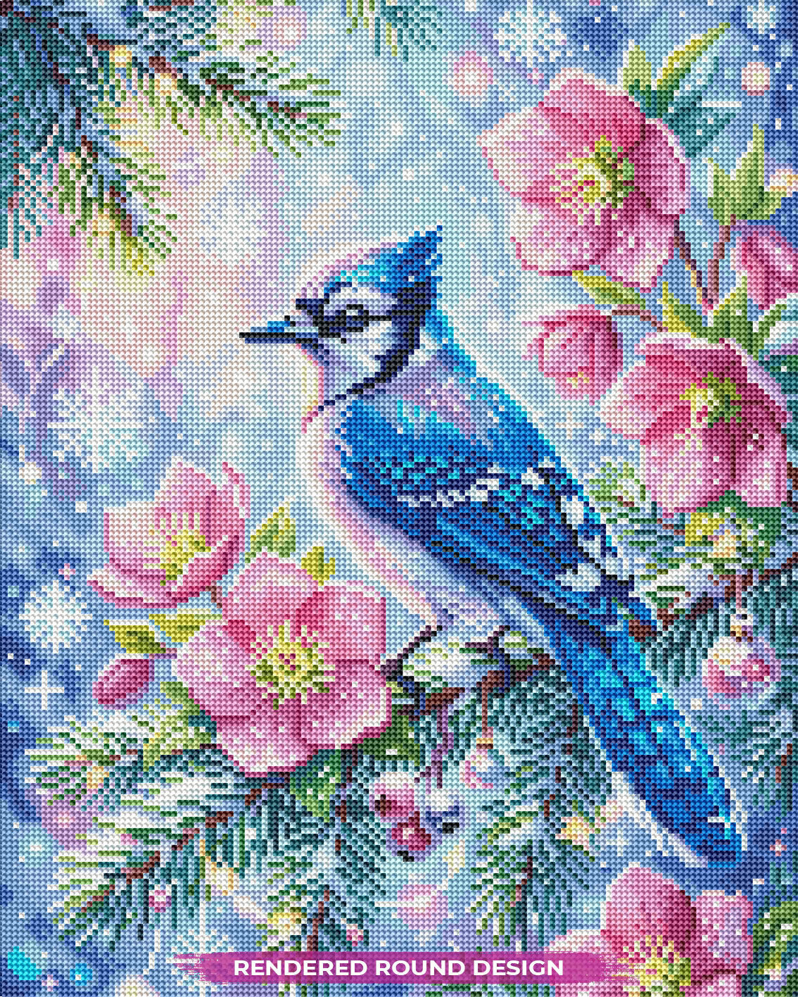 Blue Jay in Blossoming Snow