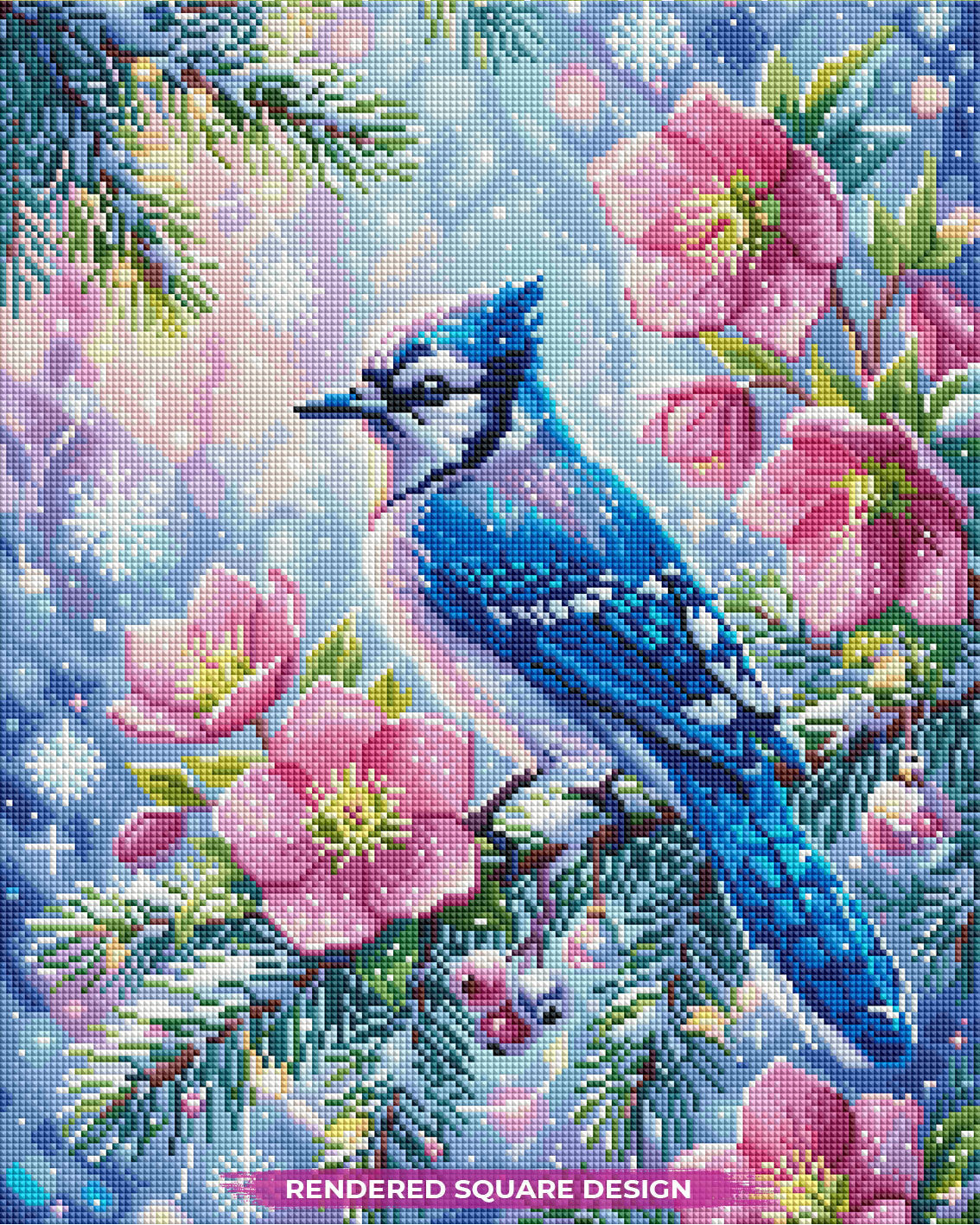 Blue Jay in Blossoming Snow