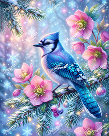 Blue Jay in Blossoming Snow