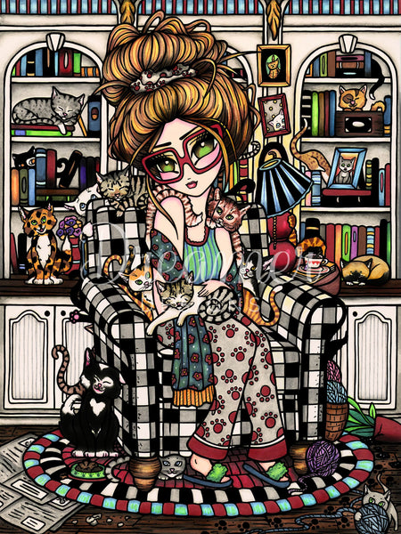 ダイヤモンドアート ドリーマーデザインズGlamourGirlCalicoCat Crazy-Cat-Lady-Purple-Graphic.