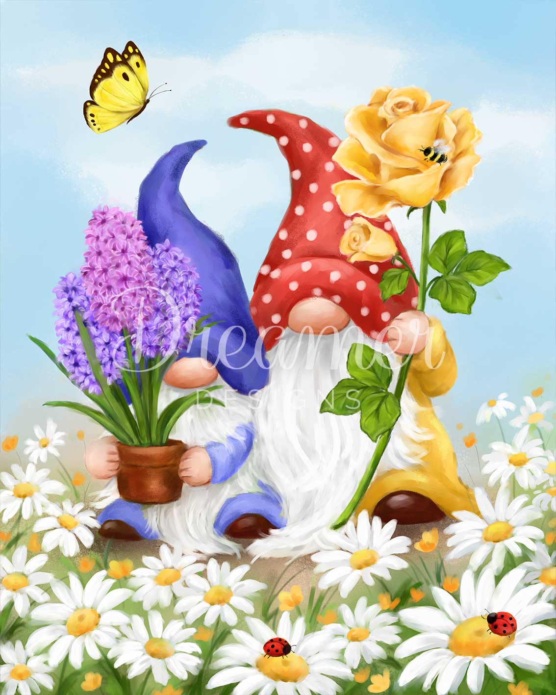 Gnomes with Spring Flowers