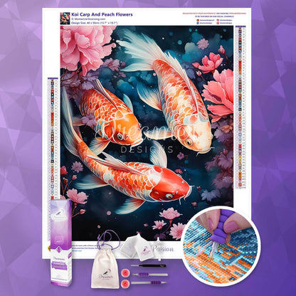 Koi Carp And Peach Flowers