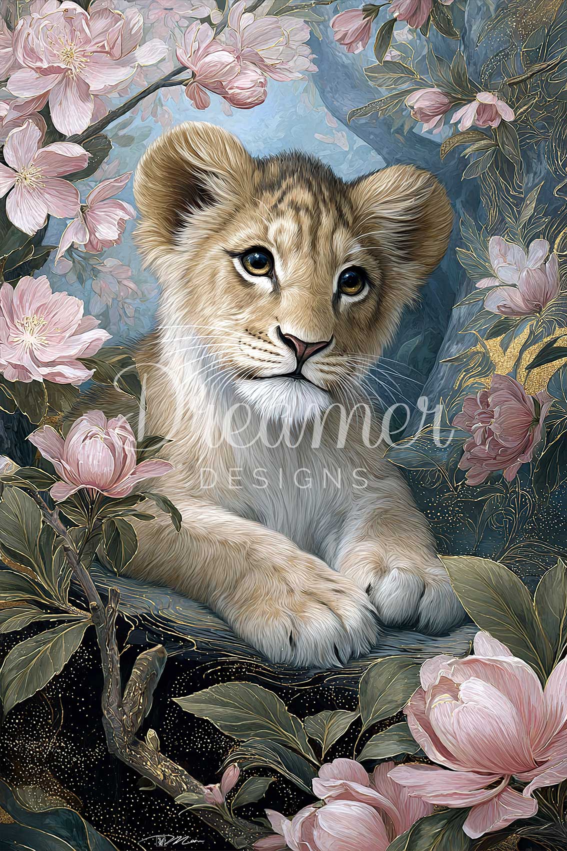 Baby Lion and Magnolias