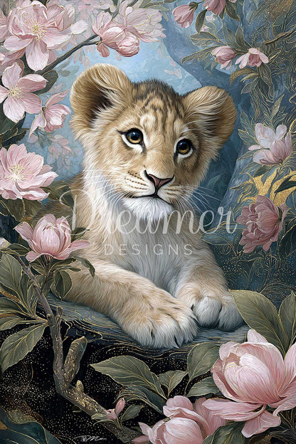 Baby Lion and Magnolias