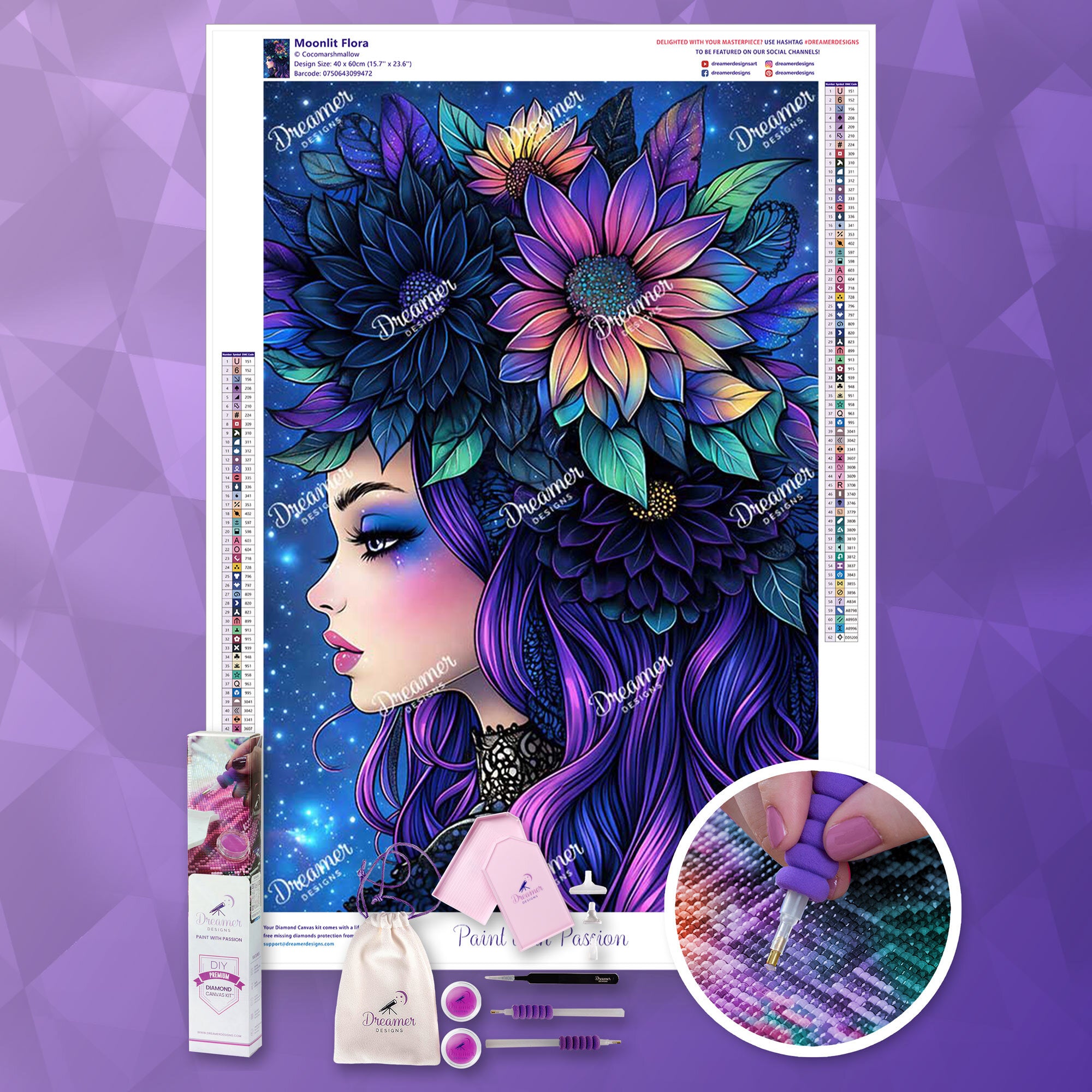 DreamerDESIGNSのダイヤモンドアートキット　ドリーマーデザインズ Moonlit Flora