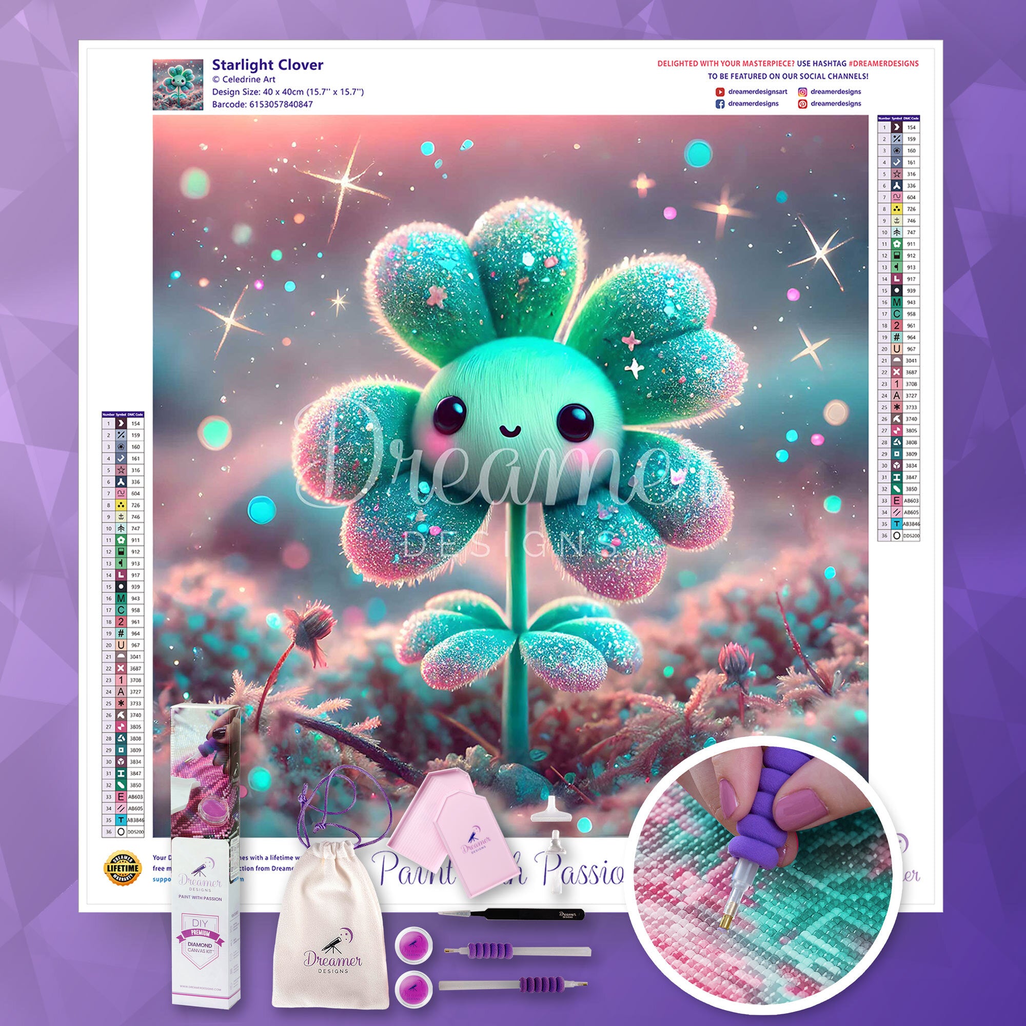 ダイヤモンドアート ドリーマーデザインズ Starlight Stag DAC Starlight-Clover-Purple-