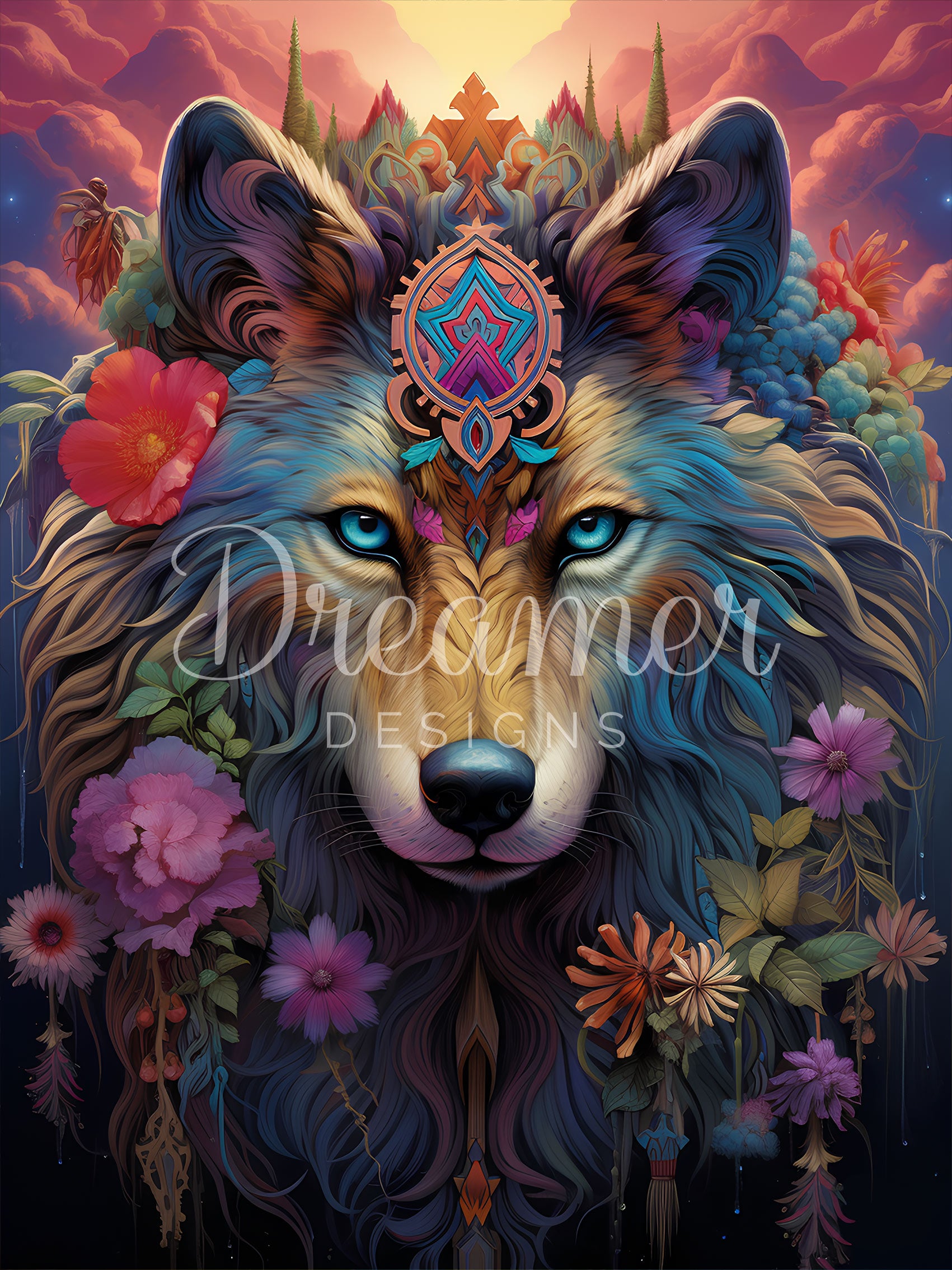 Mystical Colorful Wolf