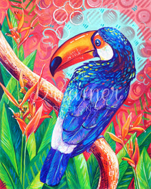 Toucan With Heliconia Flowers