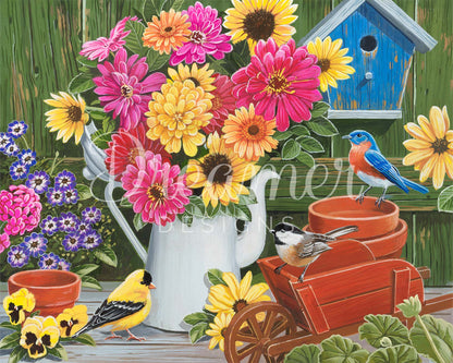 Spring Bouquet with Birds
