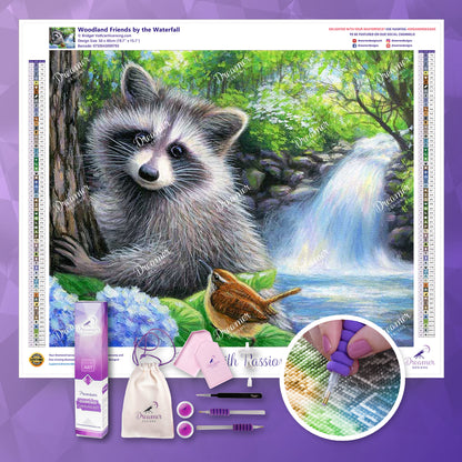 Woodland Friends by the Waterfall