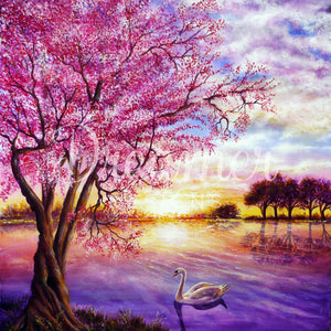 DIY Diamond painting. Large Blooming Purple Cherry Tree. Round drill, 3 kit  sizes to pick from.
